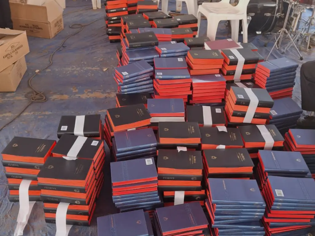 Stacked Bibles for the students